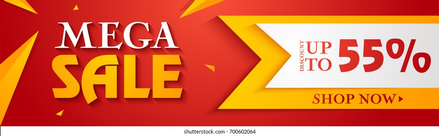 Mega Sale Web Banner With 55% Discount Offer.