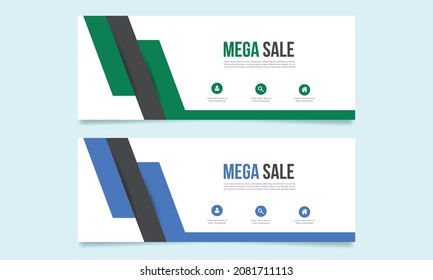 Mega Sale Web Banner Minimal Style Green And Blue With Icon