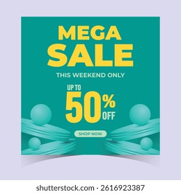 Mega Sale Web Promotions Banner Template 3D Podium and Gradient Background for Flash Sales, Retail Ads, Ecommerce Promo. Super Weekend Discount Modern Banners Design