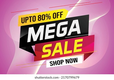 mega venta concepto de palabra ilustración vector con líneas y estilo 3d rosado, página de inicio, plantilla, ui, web, aplicación móvil, afiche, banner, volante, fondo, tarjeta de regalo, cupón, etiqueta, papel tapiz