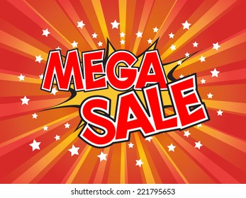 Mega Sale, wording in comic speech bubble on burst background, EPS10 Vector Illustration