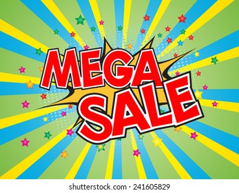 Mega Sale, wording in comic speech bubble on burst background, EPS10 Vector Illustration