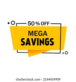Mega Ahorro 50% Fuera De La Etiqueta De Compra. Colorido Elemento Moderno De Banner Web. Ilustración vectorial.