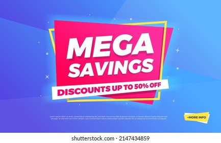 Mega Savings Discounts Up To 50% Off Shopping Banner