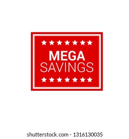mega savings red Sticker,tag,label.