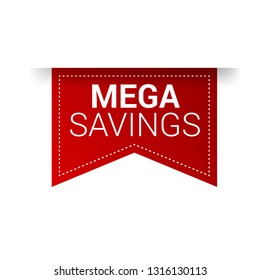 mega savings red Sticker,tag,label.