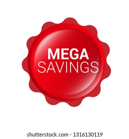 mega savings red Sticker,tag,label.