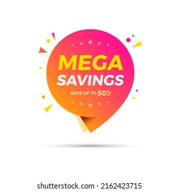 Mega Savings Save Up to 50% Text on Label for Shopping Advertising