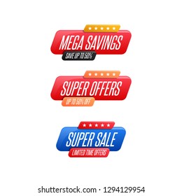 Mega Savings, Super Offers & Super Sale Labels