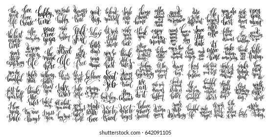 mega set of 100 black and white hand lettering motivational isolated quotes, handwritten positive phrases to print, inspirational typography slogans calligraphy vector illustration big collection