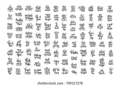 mega set of 100 black and white hand lettering inscription positive quote, motivation and inspiration phrases to, poster, mug, t-shirt, calligraphy vector illustration big collection