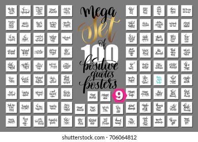 mega set of 100 hand lettering positive quotes posters about unicorn, mermaid, magic and dreams, calligraphy vector illustration big collection