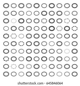 Mega set of 100 the most popular oval frames. Ethnic borders in huge collection. Isolated on white background. Vector illustration