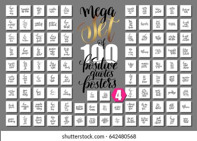 mega set of 100 positive quotes posters about love and life, motivation and inspirational phrases to design, greeting card, printable wall art, calligraphy vector illustration big collection