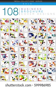 Mega set of 108 square geometrical business brochure templates. Color origami style glossy squares on a4 size annual report covers