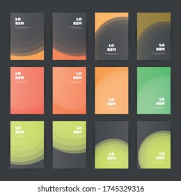 Mega Set of 12 Flyer, Card or Banner Designs with Abstract Orange, Green and Grey Colored Minimalist Geometric Pattern Backgrounds, Multi Purpose Templates