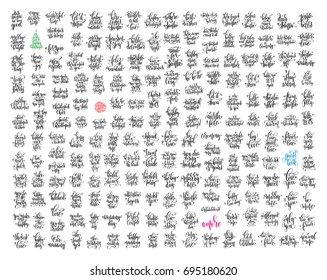mega juego de 200 citas de caligrafía con letras a mano sobre Navidad, Año Nuevo, Invitación a la boda y las inscripciones del día de San Valentín, colección de ilustraciones vectoriales