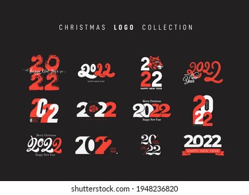 Mega set of 2022 Happy New Year logo design. 2022 number design template. Vector illustration, collection of 2022 happy new year symbols. Template with typography for celebration and season decoration