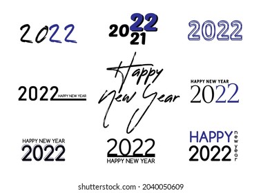 Mega set of 2022 Happy New Year logo design. Vector illustration, collection of 2022 happy new year symbols. Template with typography for celebration and season decoration