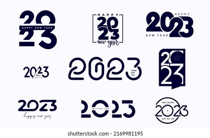 Mega Set of 2023 Happy New Year logo design. Brochure number 2023 design template. Christmas of 2023 Happy New Year symbols. Vector cover of business diary for card, banner, poster, card, banner.