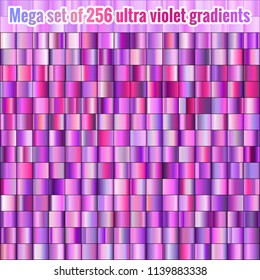 Mega set of 256 ultra violet and lilac gradients. Collection of trendy colorful elements. EPS 10