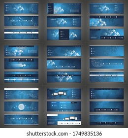 Mega Set of 27 Business Header, Card or Banner Designs with Arrows, Icons on Dark Blue Backgrounds, Multi Purpose Templates