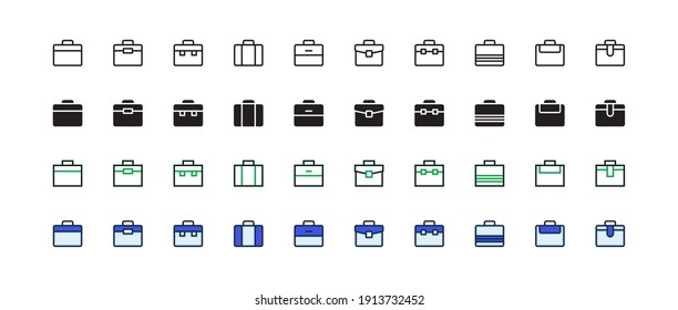 Mega set of 40 briefcase icons design graphic with outline, solid, filled, and two-tone style. Editable stroke line. Vector illustration Eps 10