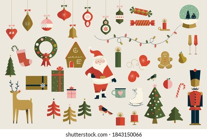 Mega Set of 43 Christmas Elements and Icons including: Santa Claus, Rudolph the Red Nosed Reindeer, Gingerbread Men, The Nutcracker, Christmas Trees, Christmas Ornaments, Stockings, Wreaths and More