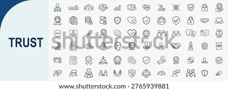 Mega Set of 60 Line Trust and Security Icons for Business Credibility and Data Protection Concepts