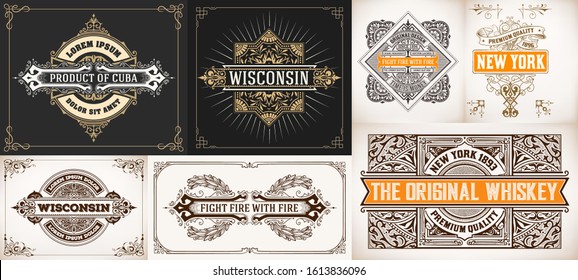 Mega set of 7 vintage cards. Vector layered