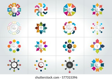 Mega set of 8 steps circle, round  infographic templates, diagrams, graph, presentations, chart. Business concept.