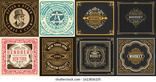 Mega set of 8 vintage labels. Vector layered