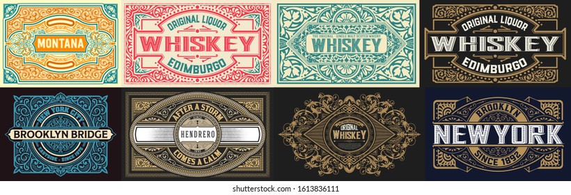 Mega set of 8 vintage labels. Vector layered