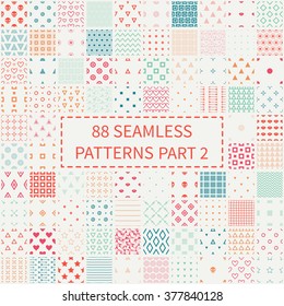 Mega set of 88 colorful geometric universal different seamless decorative patterns. Wrapping paper. Scrapbook paper. Vector backgrounds collection. Endless graphic texture ornaments.