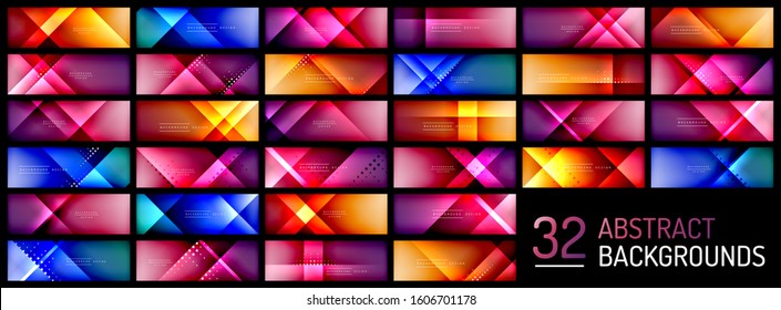 Mega set of abstract backgrounds - squares and lines compositions created with lights and shadows. Technology or business digital templates. Trendy simple fluid color gradient abstract backgrounds