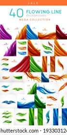 Mega set of abstract floral / feather wavy lines backgrounds