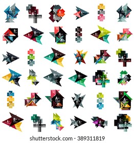 Mega set of abstract geometric web option box banners. Triangles, squares, rectangles and other shapes - buttons with text. Vector illustration