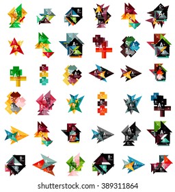 Mega set of abstract geometric web option box banners. Triangles, squares, rectangles and other shapes - buttons with text. Vector illustration