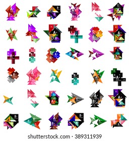 Mega set of abstract geometric web option box banners. Triangles, squares, rectangles and other shapes - buttons with text. Vector illustration