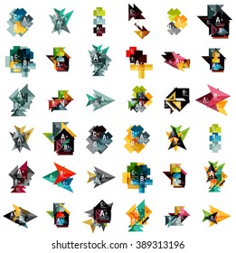 Mega set of abstract geometric web option box banners. Triangles, squares, rectangles and other shapes - buttons with text. Vector illustration