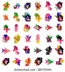 Mega set of abstract geometric web option box banners. Triangles, squares, rectangles and other shapes - buttons with text. Vector illustration