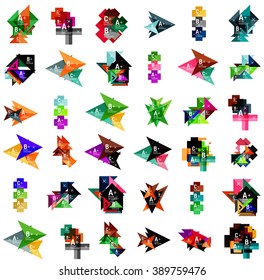 Mega set of abstract geometric web option box banners. Triangles, squares, rectangles and other shapes - buttons with text. Vector illustration