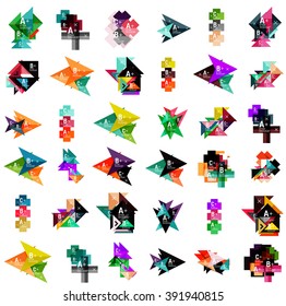 Mega set of abstract geometric web option box banners. Triangles, squares, rectangles and other shapes - buttons with text. Vector illustration
