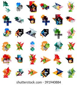 Mega set of abstract geometric web option box banners. Triangles, squares, rectangles and other shapes - buttons with text. Vector illustration