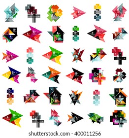 Mega set of abstract geometric web option box banners. Triangles, squares, rectangles and other shapes - buttons with text. Vector illustration