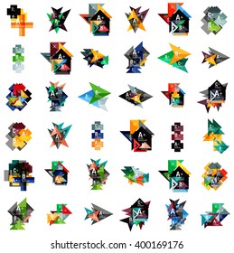 Mega conjunto de banners de caixa de opção geométrica abstrata da Web. Triângulos, quadrados, retângulos e outras formas - botões com texto. Ilustração vetorial