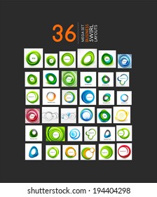 Mega set of abstract smooth swirl shapes. 36 modern business icons and backgrounds