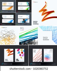 Mega set of abstract templates for business, trendy colourful sketch chaos lines