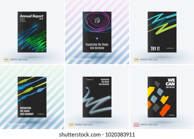 Mega set of abstract templates for business, trendy colorful sketch chaos lines, design for website, banner, stand