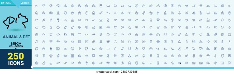 Mega Set of Animal And Pet line icons. Related to animals, pet shop, vet, pet, veterinary and more. Thin icon design. Modern vector illustration.